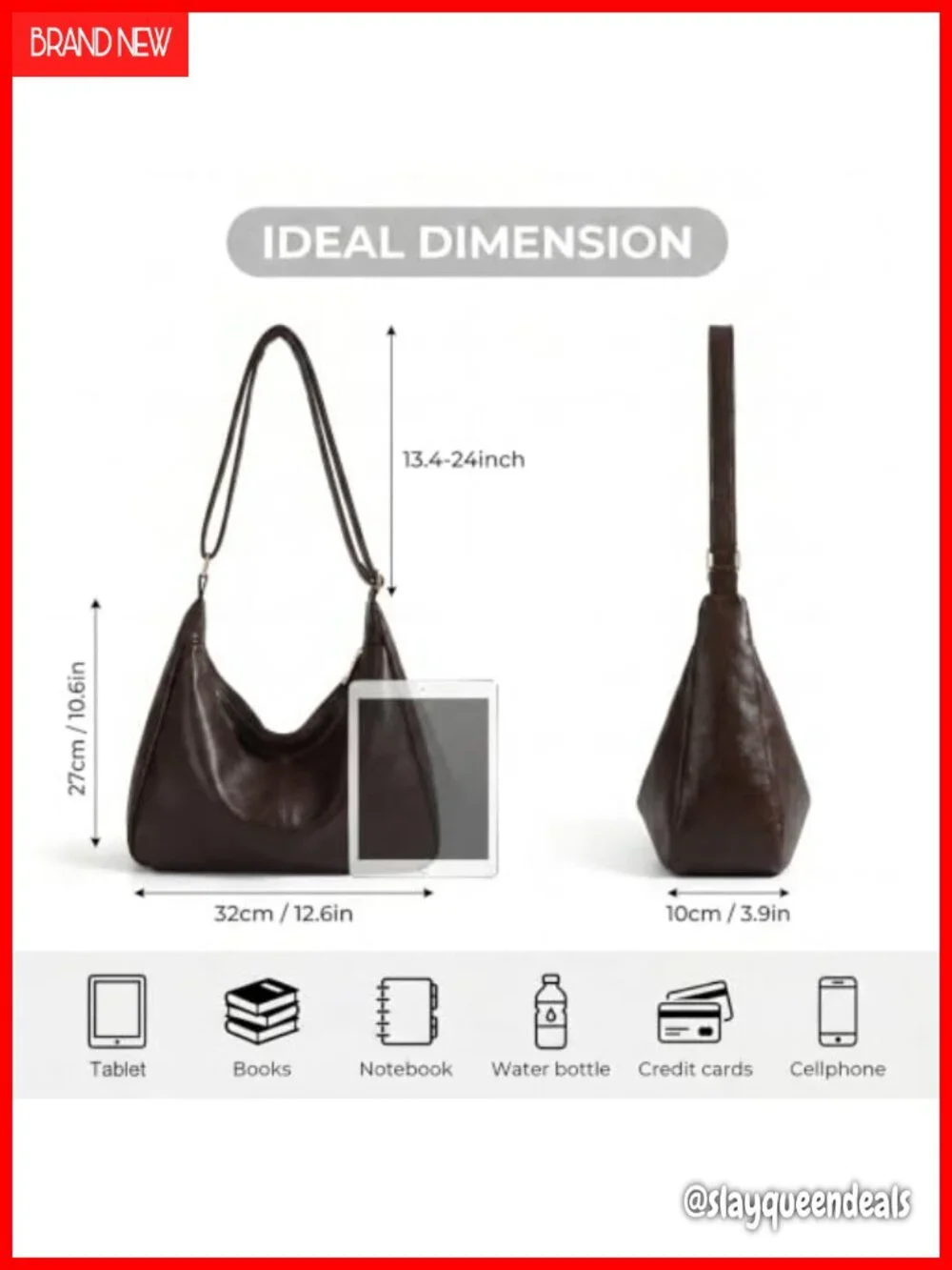WITERY Slouchy Hobo Shoulder Bag Soft Vegan Leather Tote